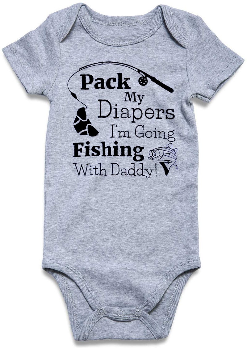 UNICOMIDEA Baby Bodysuit Infant Boys Romper Cute Toddle Rompers Cotton Babysuits Pack My Diapers I M Going Fishing with Daddy Jumpsuit Cute Short Sleeve Comfy Baby Bodysuit - Image 1